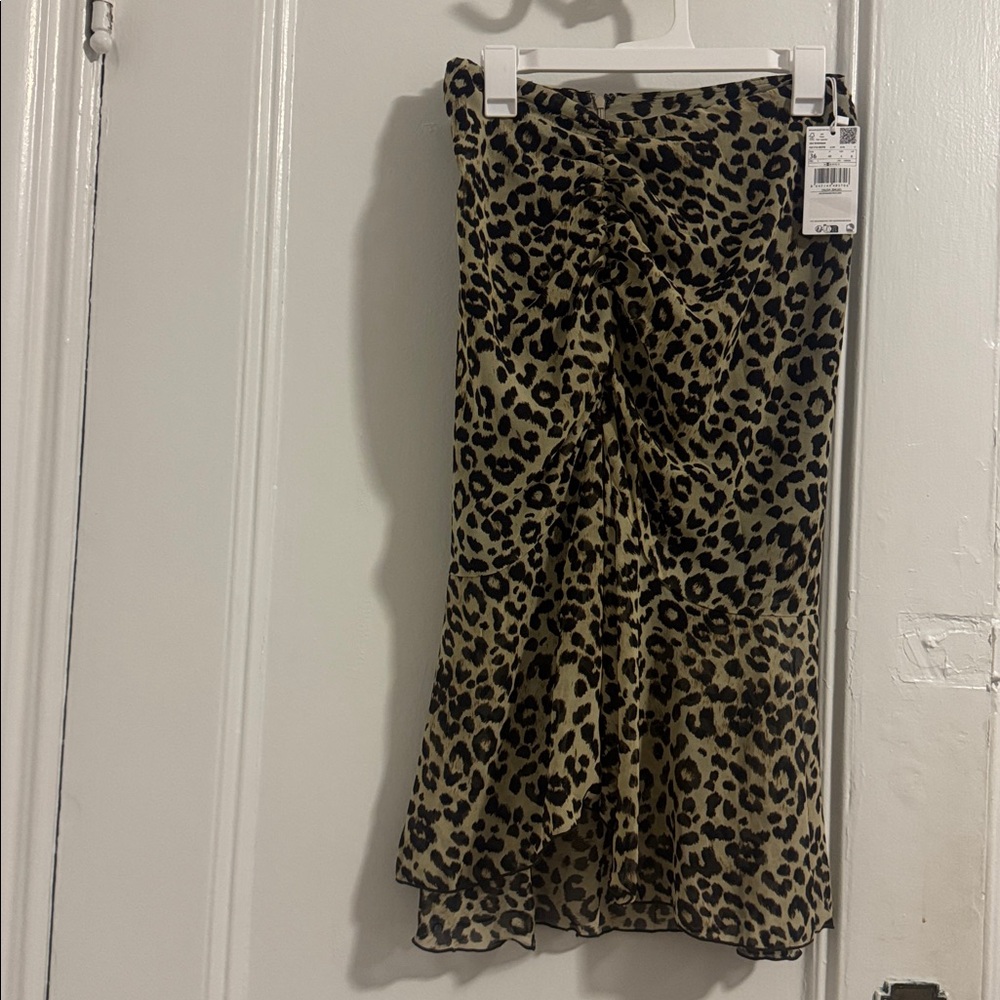 Mango Leopard Print Midi Skirt